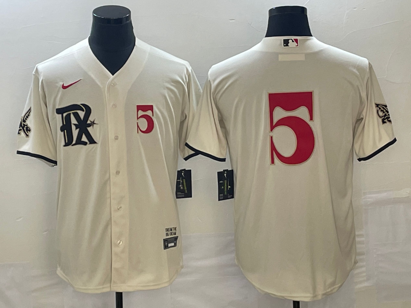 Men's Texas Rangers #5 Corey Seager Cream 2023 City Connect With Patch Stitched Baseball Jersey Men's Texas Rangers #5 Corey Seager Cream 2023 City Connect With Patch Stitched Baseball Jersey